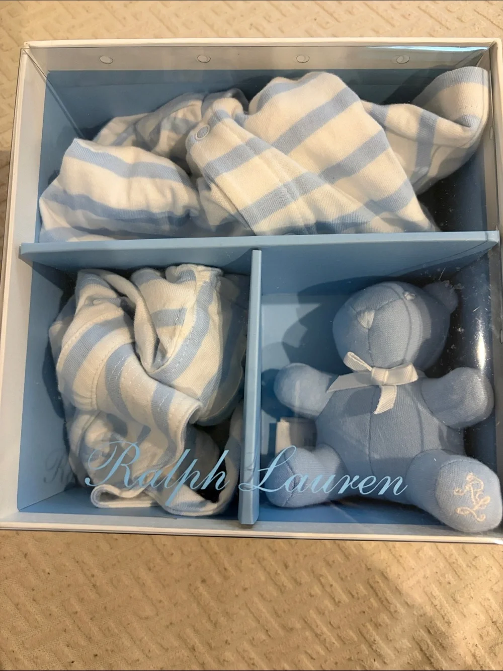 Ralph Lauren Light Blue & White Striped Baby Pajama Gift Set